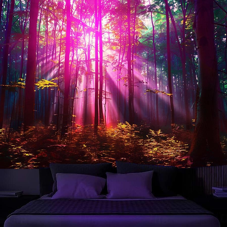 Blacklight Tapestry UV Reactive Glow in the Dark Glow Party Neon Light Tower Nature Psychedelic Trippy Misty Hanging Tapestry Wall Art Mural for Living Room Bedroom 2025 - $18.99 –P13