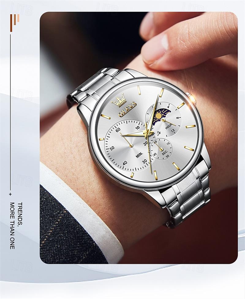 New Olevs Brand Business Men'S Watch Luminous Chronograph 24-Hour Indication Fashion Trend Leisure Multifunction Quartz Watch Steel Belt Waterproof Sports Men'S Wristwatch 2025 - $31.99 –P16