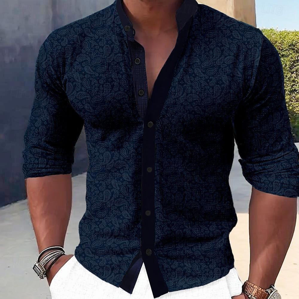 Per uomo Camicia Camicia elegante Camicia con Bottoni Formale Ferie Blu Marrone Verde Rosso rosa Manica Lunga Colletto alla coreana Estate Primavera & Autunno Abbigliamento Bottoni del 2026 a $28.99 –P1