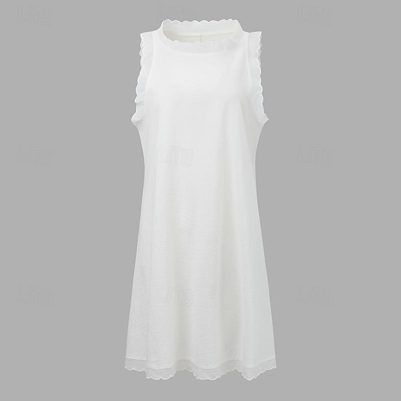 Per donna Mini Abito Abito Bianco Abito da laurea Abito in cotone e lino Vestito Estivo Casual Vacanza Quotidiano Data Vestibilità regolare Senza Maniche Girocollo Nero Bianco Rosa Blu Estate del 2025 a $14.99 –P1