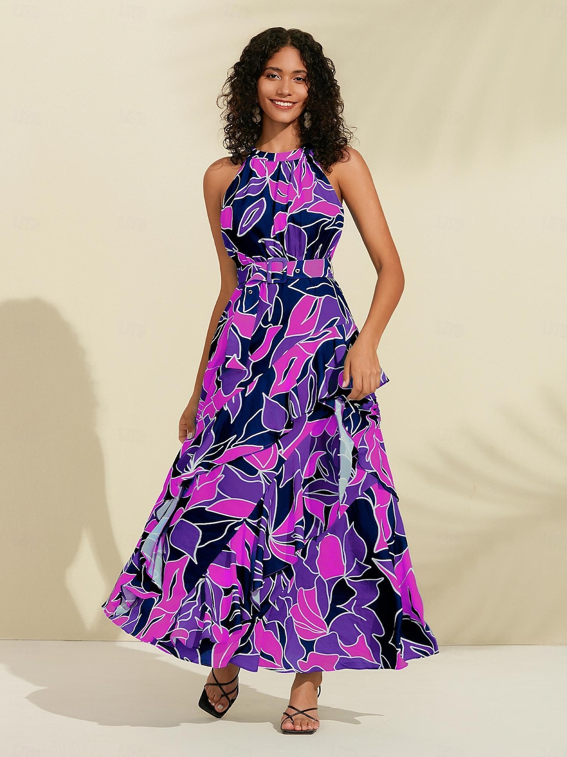 Per donna Vestito in Chiffon Abito maxi Blu Viola Senza Maniche Floreale Volant Stampa Primavera & Estate Il giro Abito a Fantasia XS S M del 2025 a $86.99 –P10