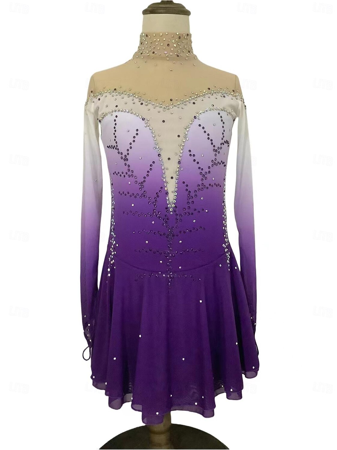 Kunstschaatsjurk Dames Voor meisjes Schaatsen Jurken Paars Fuchsia Donkerblauw Lapwerk Duimopening Netstof Spandex Rekbaar Opleiding Oefenen Professioneel Kunstschaatskleding Thermisch Warm Klassiek 2025 - $248.89 –P1