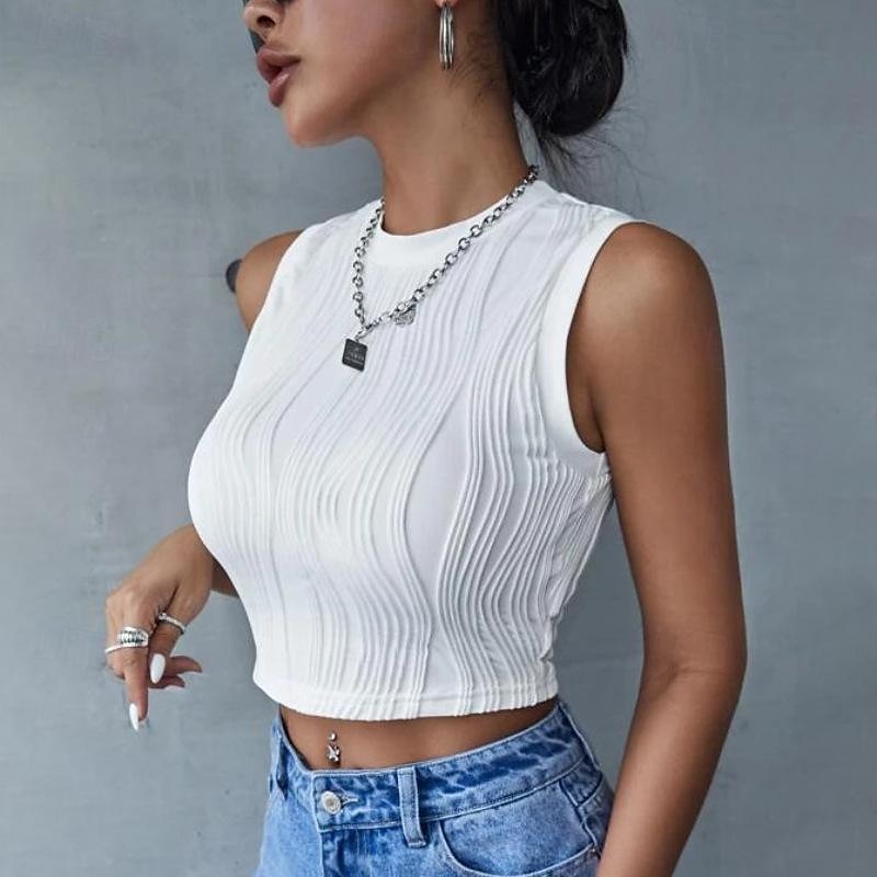 Koszulka na ramiączkach damska czarna biała kurzowa różowa prosta crop top codzienna moda z okrągłym dekoltem regularne dopasowanie S 2025 - $12.99 –P9