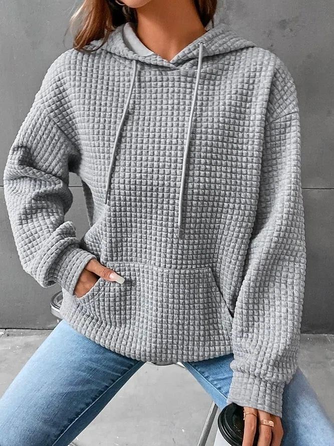 sweat à capuche pour femme pull décontracté texturé uni vêtements de tous les jours poche avant à capuche manches longues noir blanc rose gris automne&amp; hiver de 2025 ? $24.99 –P2