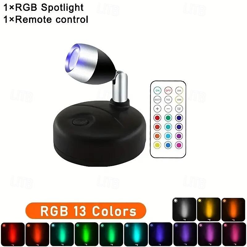 13 цветов RGB фотосветильник светодиодный беспроводной кабинетный прожектор с дистанционным управлением на батарейках с регулируемым углом наклона атмосфера ночник галерея коридор прихожая гостиная 2025 - $14.49 –P9