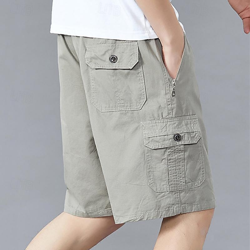 Men's Cargo Shorts Shorts Hiking Shorts Elastic Waist Multi Pocket Plain Wearable Short Outdoor Daily Camping & Hiking Fashion Classic Black Army Green 2025 - $17.99 –P1