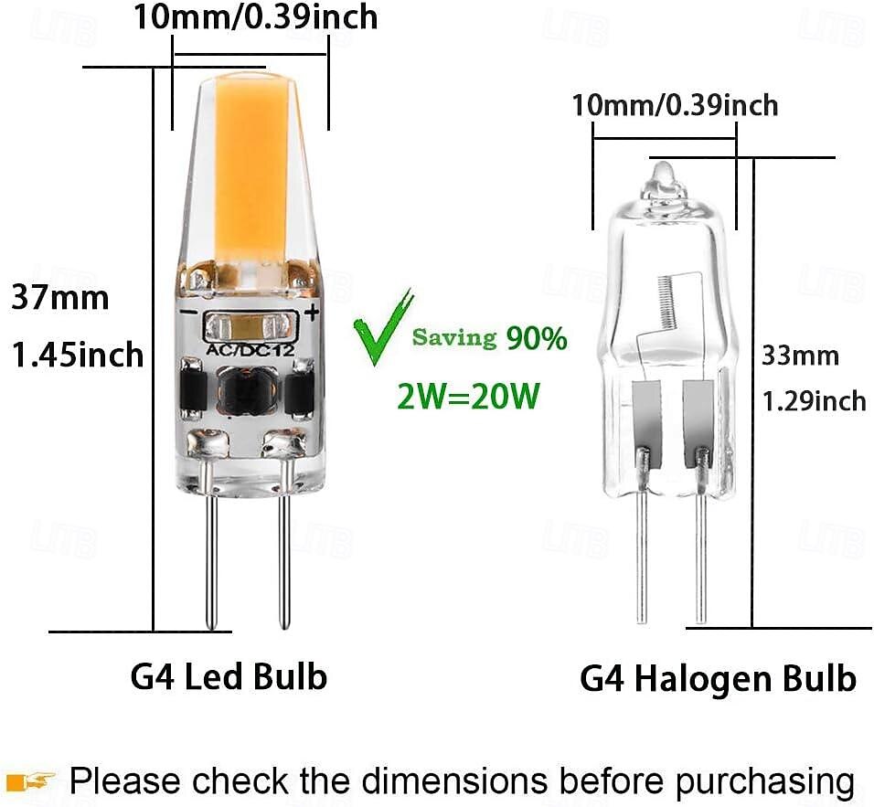 10pcs G4 LED Bi-pin Bulbs 2W Equivalent to 20W T3 JC Type Bi-Pin G4 Base Halogen Bulb AC/DC 12V Daylight White 6000K G4 Bulb for Under Cabinet Light Ceiling Light RV Boats Outdoor Landscape Lighting 2025 - $34.99 –P2