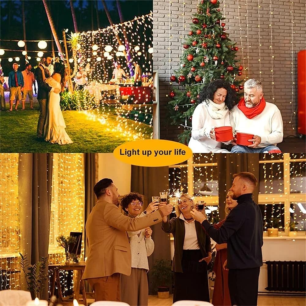 Elegant Wedding Reception Party Outdoor Solar LED String Lights, USB Charging Curtain Fairy Lights 3*3m, Christmas Icicle String Lights Waterfall Lamp Wedding Room Garland Garden Outdoor Decor 2025 - $42.99 –P5
