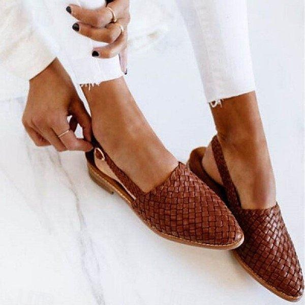 Women's Black Woven Flat Mules with Adjustable Slingback Strap - Stylish Summer Casual Shoes 2025 - €27.99 –P9