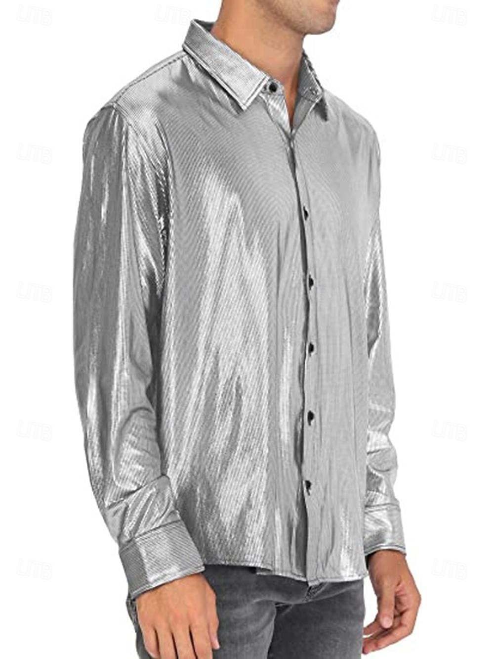 Disko 1980er Glänzend Metallisch Bluse / Hemd Maskerade Disco Einfarbig Herren Karnevalskostüm Maskerade Party / Abend Pride Parade Pride-Monat Erwachsene Hemd 2025 - $23.99 –P11