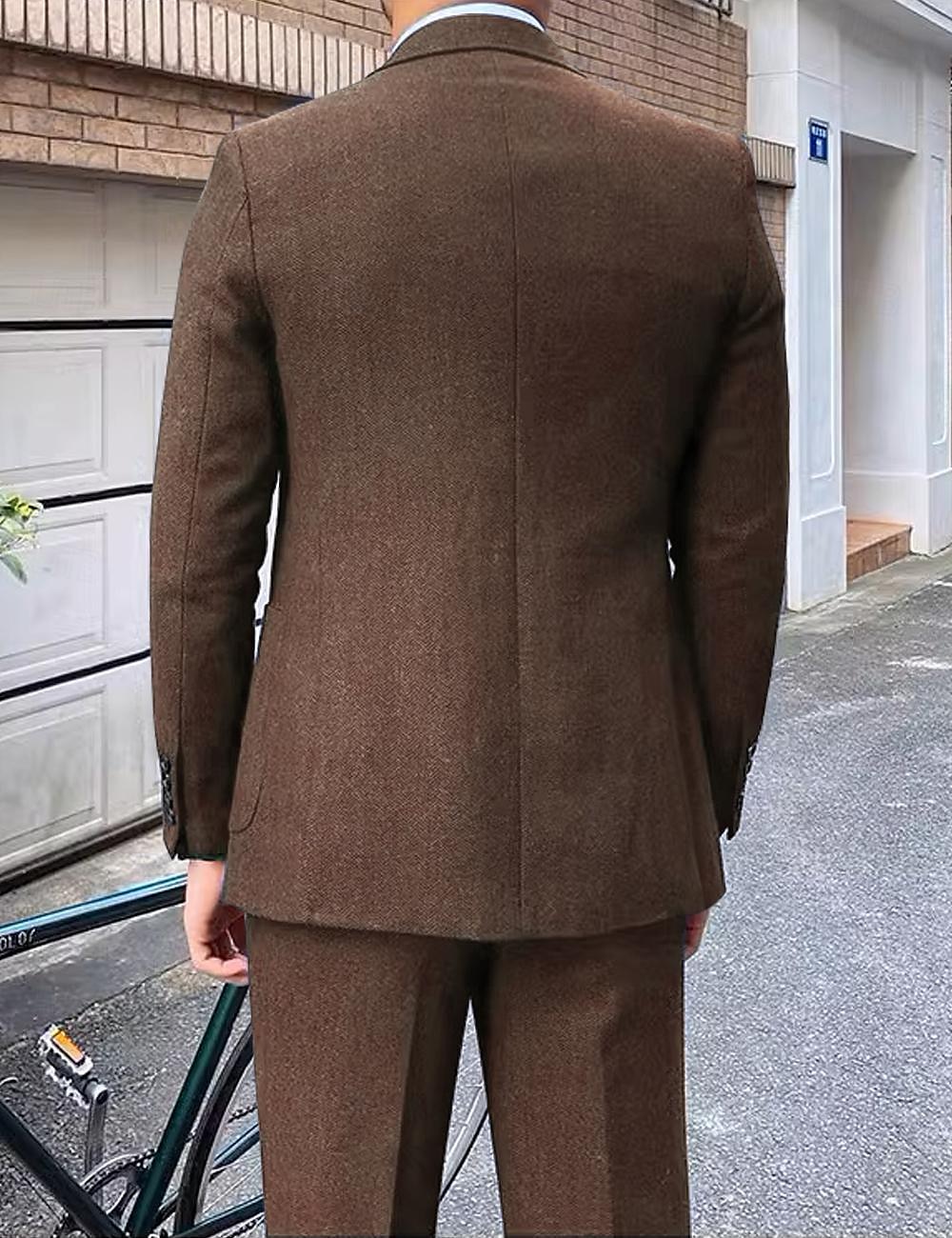 Herr Bröllop Tweeddräkter Brun Retro / vintage Fiskben Skräddarsydd passform 3 delar set Singelknäppt Två knappar 2025 - $136.99 –P2