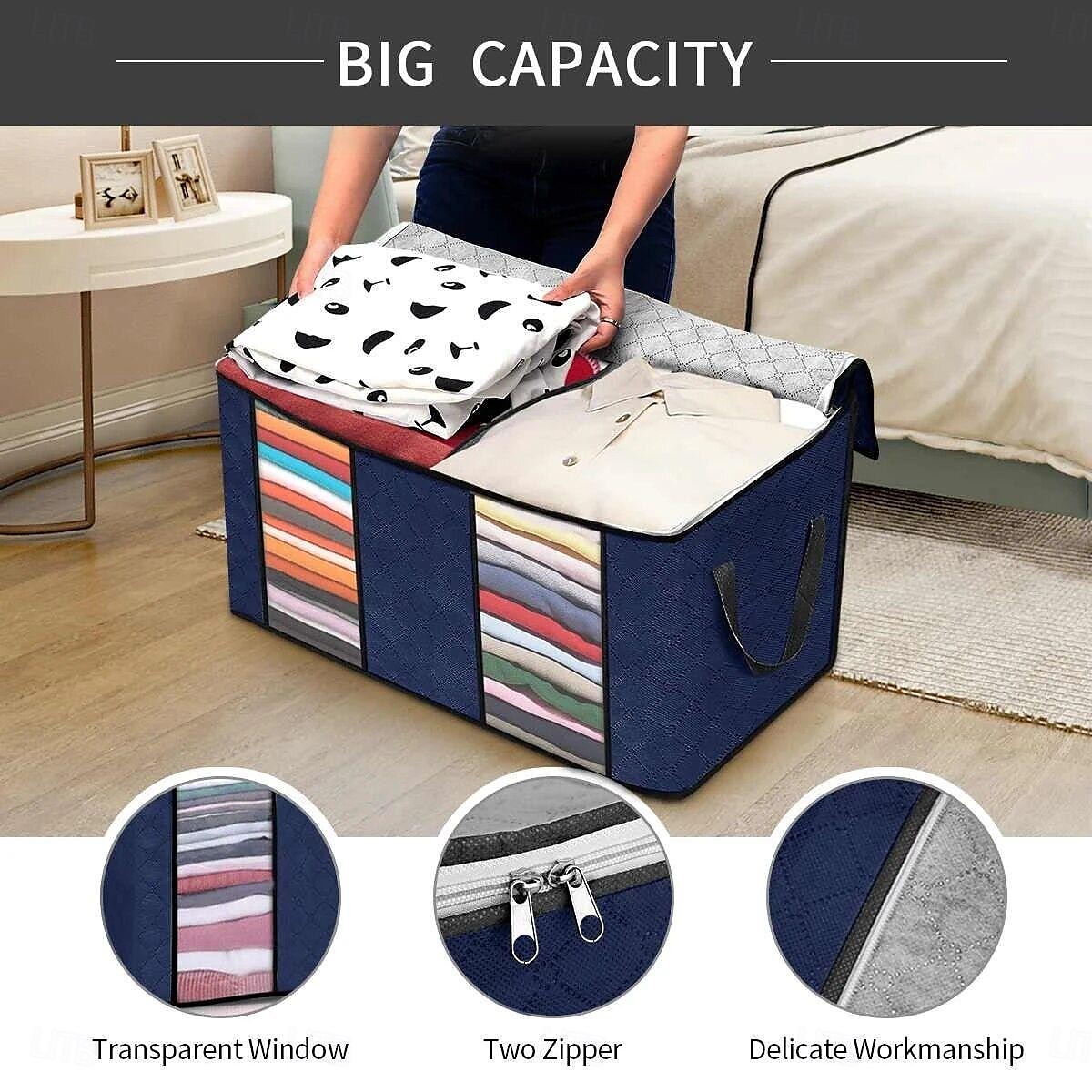 3 Pack, 90L Large Capacity Clothes Storage Bag Organizer with Reinforced Handle Thick Fabric for Comforters, Blankets, Bedding, Foldable with Sturdy Zipper, Clear Window 2025 - $11.99 –P4