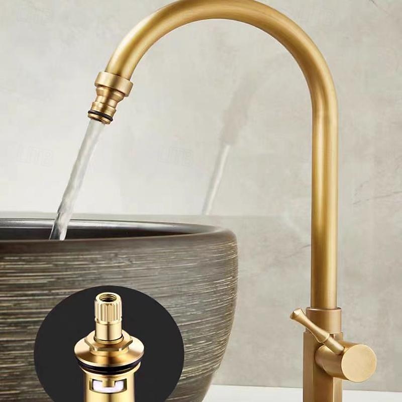 Vaskekran for baderom - Klassisk Antikk Messing Montere Utsiden Enkelt Håndtak Et HullBath Taps 2025 - $113.99 –P7