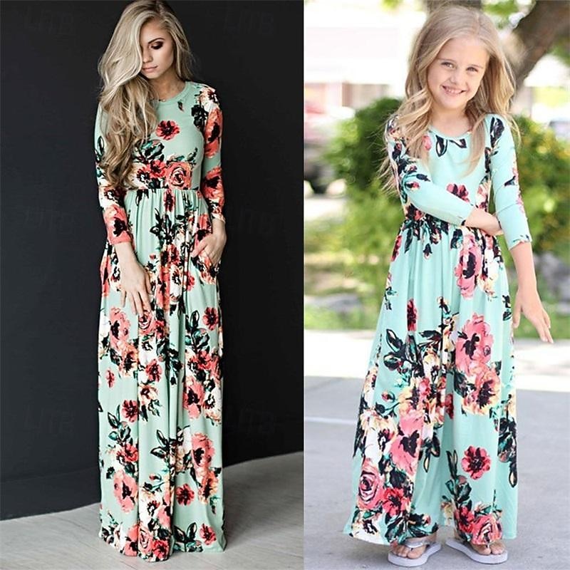 Mommy and Me Dresses Graphic Home Black White Pink Long Sleeve Mommy And Me Outfits Daily Matching Outfits 2026 - $13.99 –P2