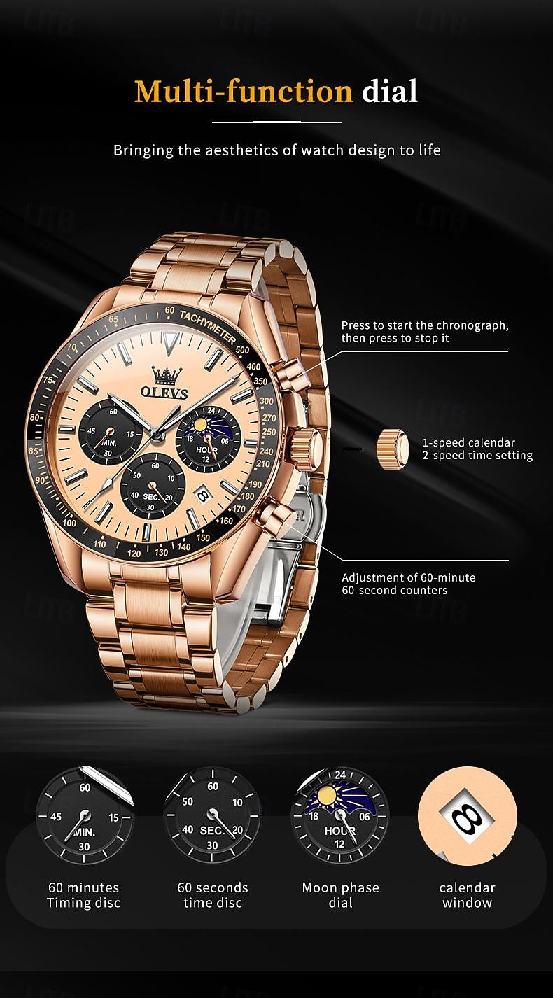 OLEVS Men Quartz Watch Outdoor Fashion Casual Wristwatch Luminous Calendar Waterproof Decoration Steel Watch 2026 - $42.99 –P5