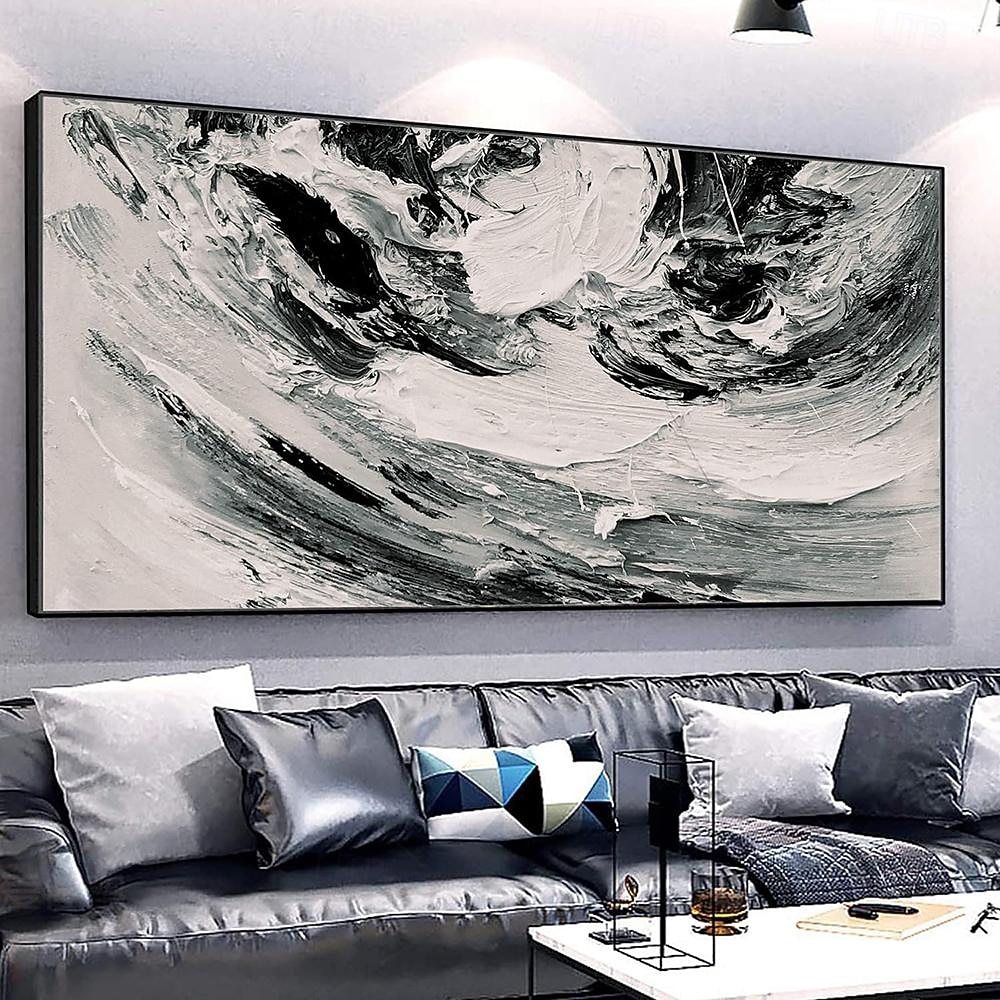 Handmade Oil Painting Canvas Wall Art Decoration Modern Simple Abstract Texture Black White for Living Room Home Decor Rolled Frameless Unstretched Painting 2026 - $61.99 –P4