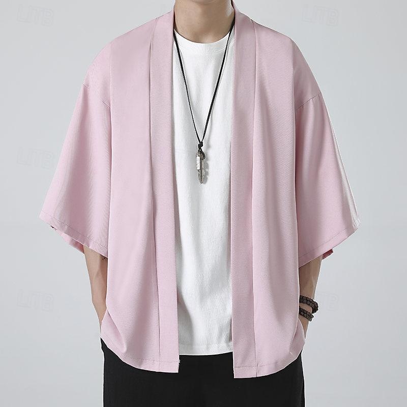Per uomo Mantello / mantelle Giacca Kimono Esterno Giornaliero Crema solare Traspirante Primavera estate Liscio Di tendenza Informale Colletto Standard Nero Bianco Rosa Blu Grigio chiaro Giacca del 2025 a $17.99 –P9