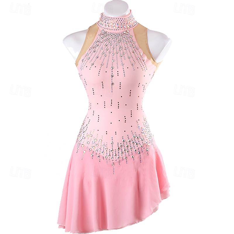 Eiskunstlaufkleid Damen Mädchen Eislaufen Kleider Rosa Patchwork Rückenfrei Gitter Spandex Hochelastisch Ausbildung Praxis Professionell Eiskunstlaufkleidung Klassisch Kristalle Langarm Eislaufen 2026 - $233.59 –P3