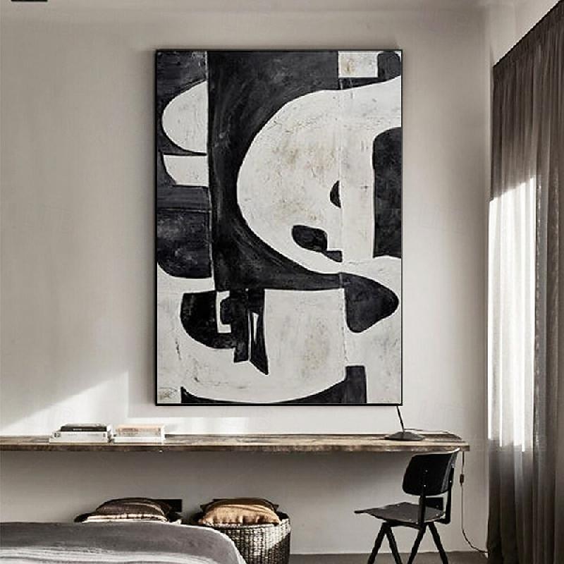 schwarz-weißes Acrylgemälde handgemachtes abstraktes Leinwandbild individuelles Gemälde Rahmengemälde Wabi Sabi abstraktes Wandbild Wohndekor Wandbild kreatives Gemälde 2025 - $101.99 –P8