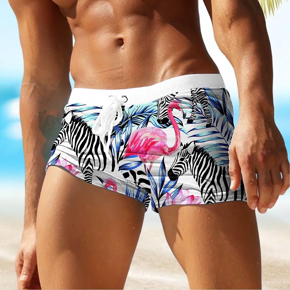 Herr Löv Flamingo Växter Badshorts Boardshorts Boxershorts Medium Midja Mode Designer Surfing Helgdag Strand Ficka Snörning Elastisk midja Designer Kläder 2025 - $19.99 –P1