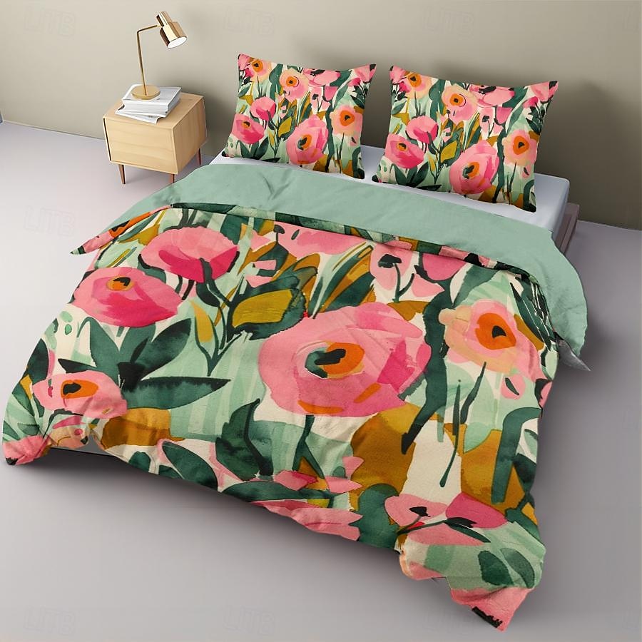 100 % bomull tropisk växt blomma 3-delat påslakanset för hotellrum gästrum hotell sängkläder bekvämt set 1 påslakan 2 örngott 2025 - $30.99 –P6