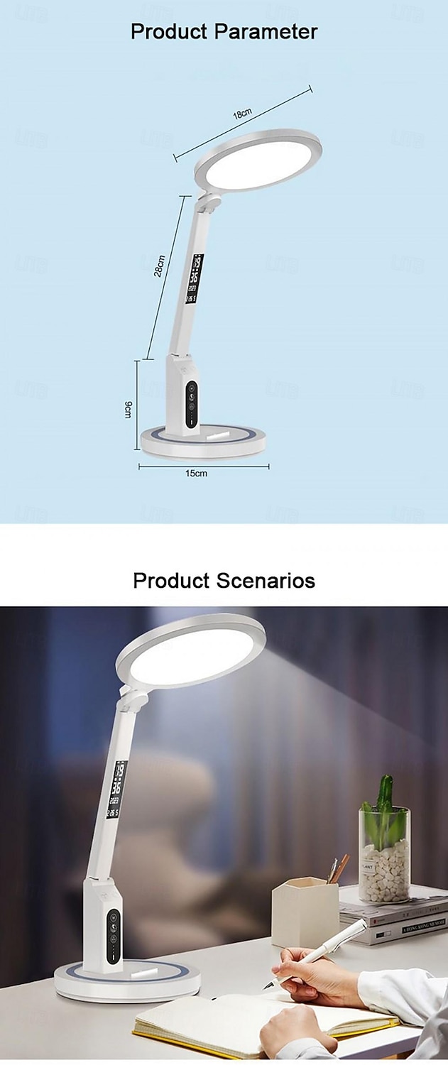 LED Desk Lamp Clock Table Lamp, USB Chargeable Dimmable Desk Lamp Plug-in LED Light Foldable Eye Protection Reading Night Light Dimmable Study table Lamp for Home Study Reading Night Light 2025 - $37.99 –P17