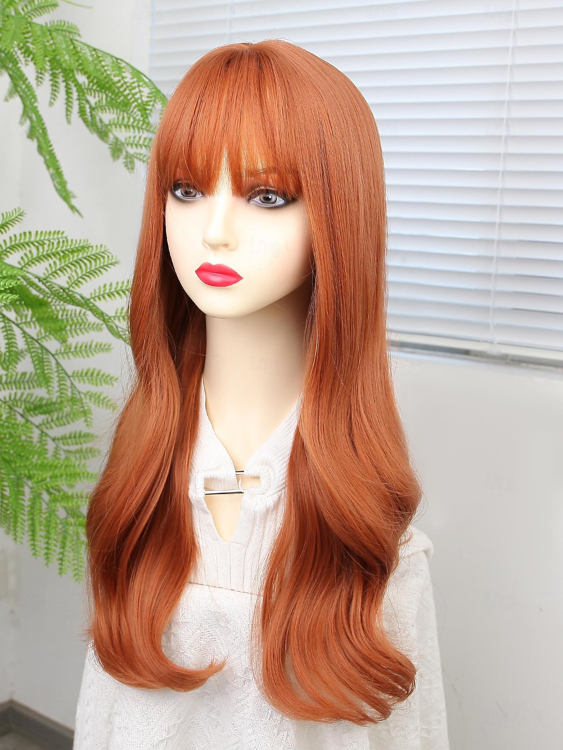Perucas sintéticas Onda Profunda Franja Lisa Peruca 22 polegadas Ruivo Cabelo Sintético Mulheres Laranja de 2026 por $20.99 –P3