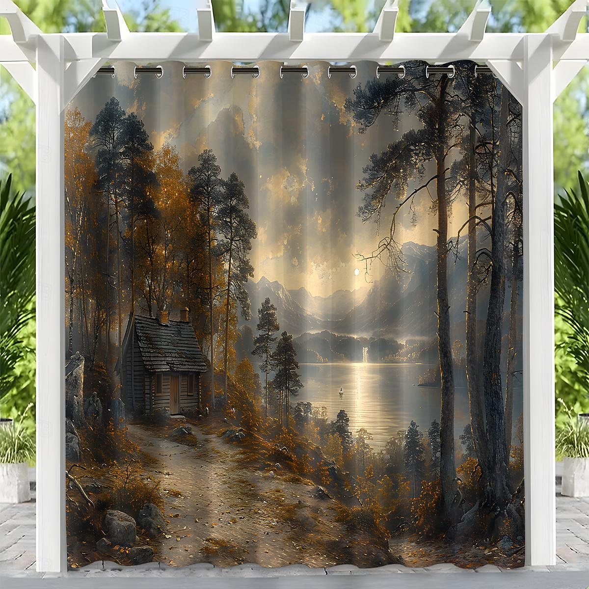 privacidade de cortina externa à prova d'água, cortinas deslizantes para pátio, cortinas de pérgula com ilhós e paisagem florestal para gazebo, varanda, varanda, festa, 1 painel de 2026 por $41.99 –P2