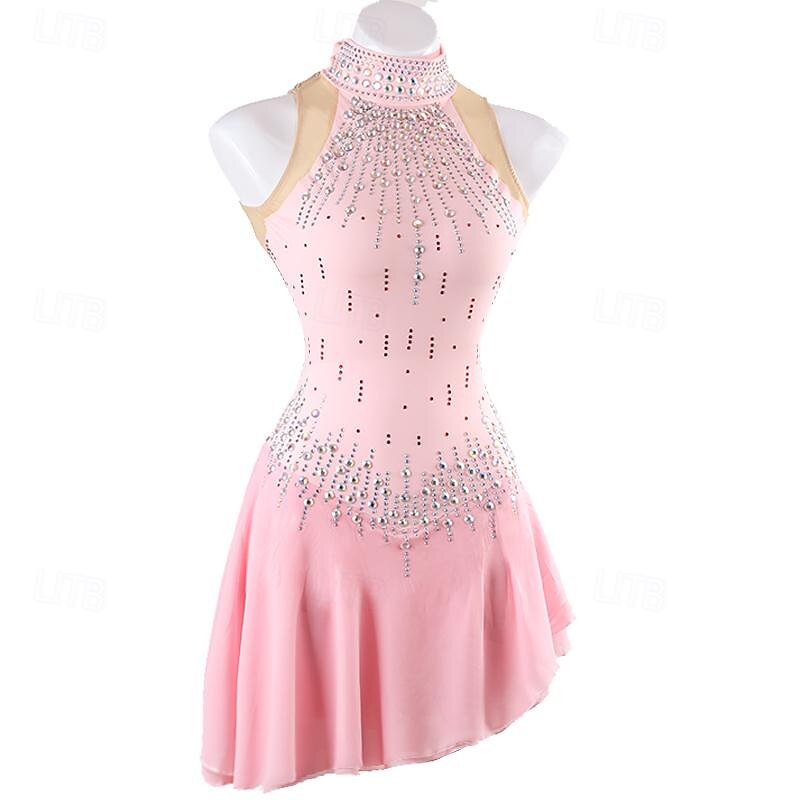 Eiskunstlaufkleid Damen Mädchen Eislaufen Kleider Rosa Patchwork Rückenfrei Gitter Spandex Hochelastisch Ausbildung Praxis Professionell Eiskunstlaufkleidung Klassisch Kristalle Langarm Eislaufen 2026 - $233.59 –P4