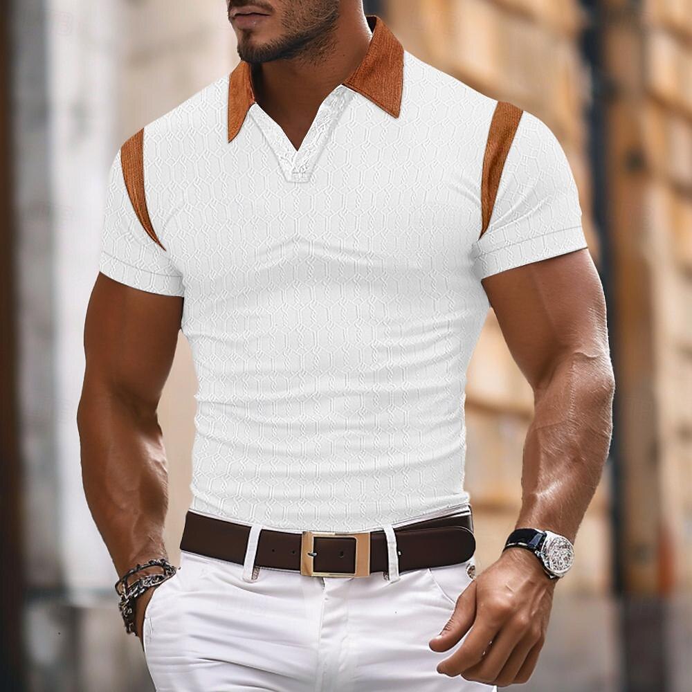 Voor heren Kabelgebreide polo Met Textuur liiketoiminta Actief Polo kraag Korte mouw Modieus Modern Effen Kleur Netstof Gebreid Zomer Lente Normale pasvorm Abrikoos Zwart Wit Licht Grijs 2026 - $21.99 –P6