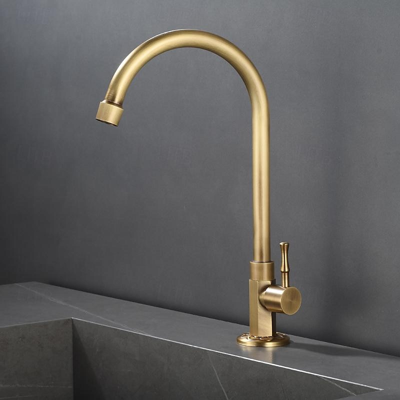 Vaskekran for baderom - Klassisk Antikk Messing Montere Utsiden Enkelt Håndtak Et HullBath Taps 2025 - $113.99 –P3