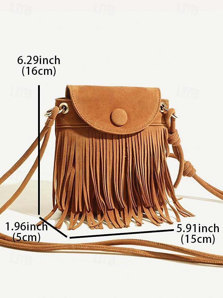 Dámské Crossbody kabelka Taška přes rameno Kbelík Bag Hobo taška PU kůže Denní Dovolená Plážové Třásně Lehká váha Pevná barva Černá Hnědá 2025 - $19.99 –P4