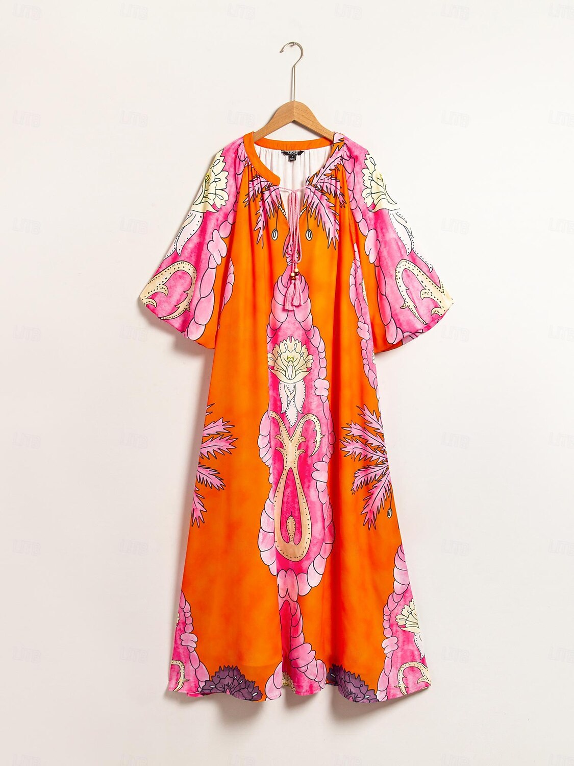 Dam Hem Maxi Maxiklänning Orange Halvlång ärm Växter Stringtrosa Sommar V-hals Klänningar Semester XS S M 2025 - $108.99 –P10