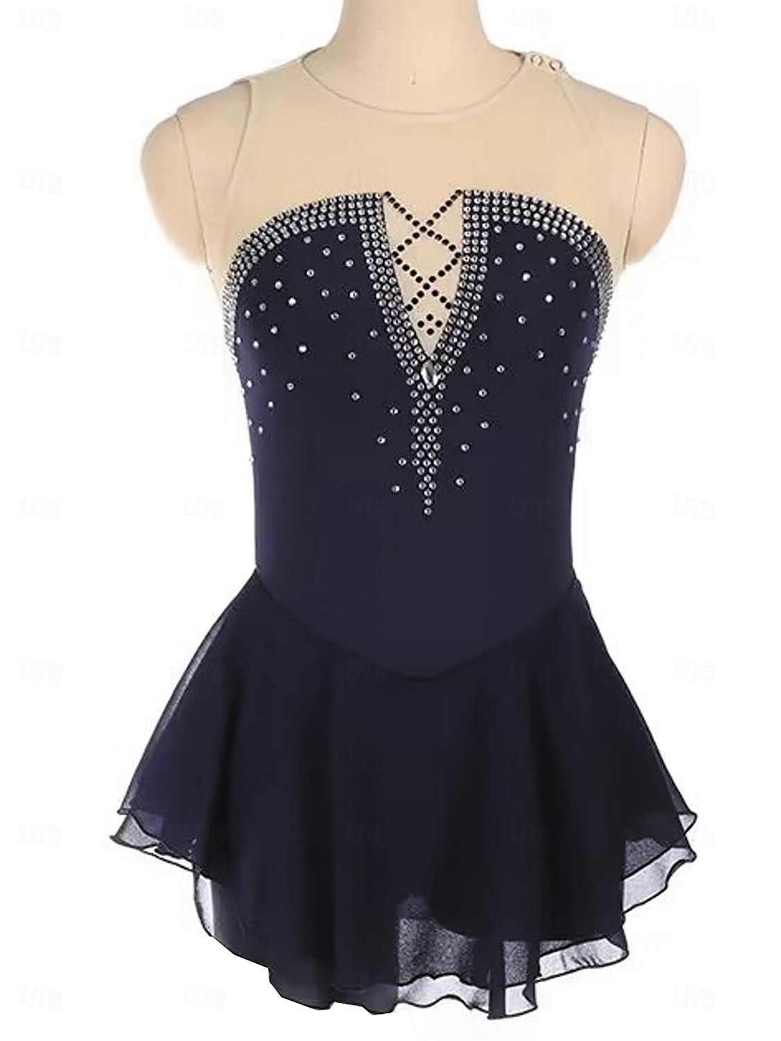 Kunstschaatsjurk Dames Voor meisjes Schaatsen Jurken Zwart Lapwerk Open achterkant Netstof Spandex Rekbaar Opleiding Oefenen Professioneel Kunstschaatskleding Thermisch Warm Kristal / Bergkristal 2025 - $169.99 –P1