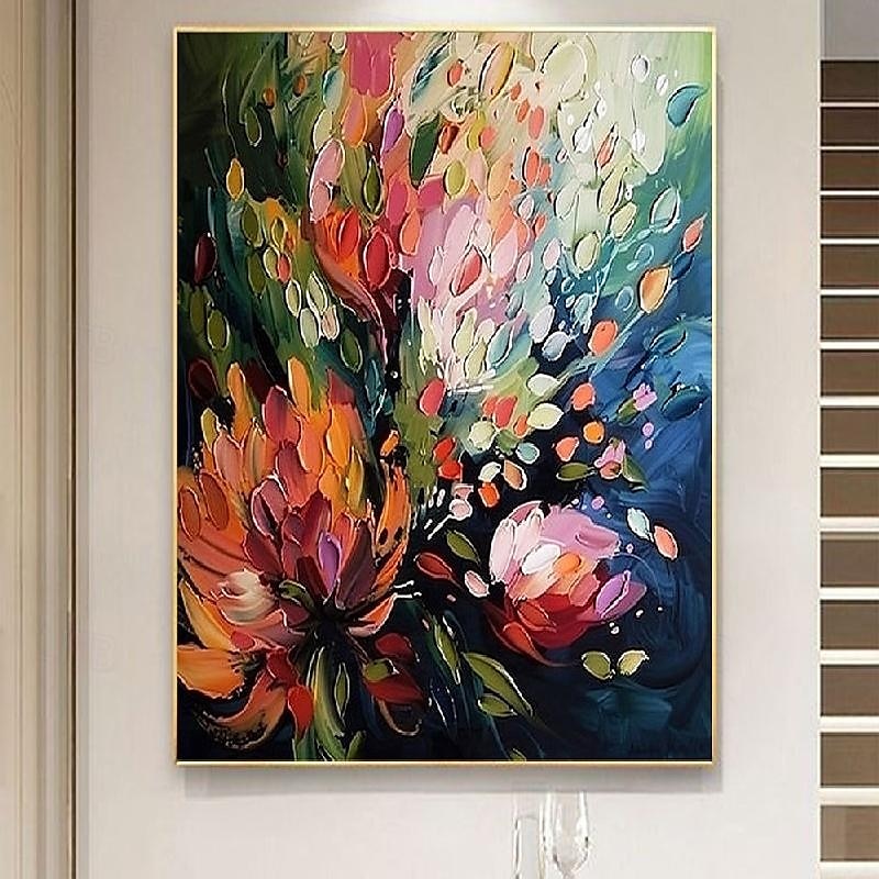 Blumenölgemälde auf Leinwand handgemachtes abstraktes buntes Blumengemälde 3D strukturiertes Blumengemälde Wanddekoration individuelles Gemälde minimalistisches Kunstwerk für Wohnzimmer Dekor 2025 - $125.99 –P7