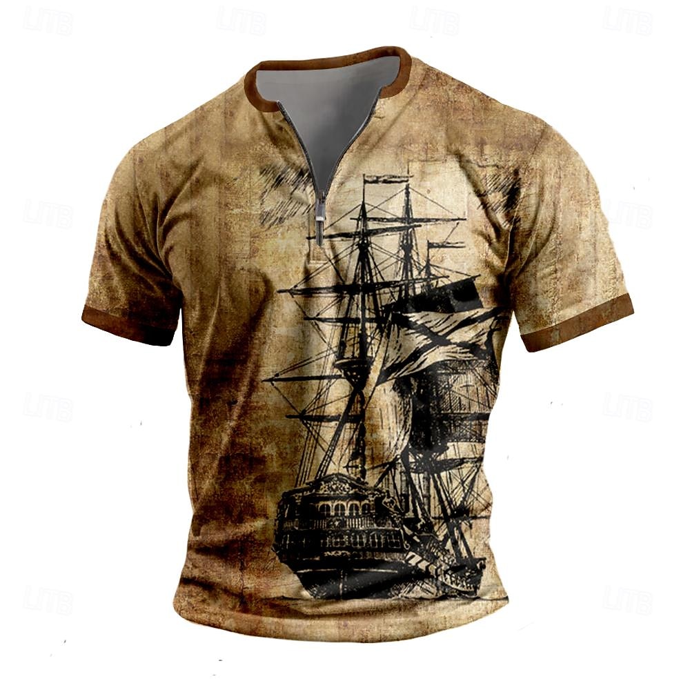 Bărbați Navă Marin Tricou Manșon scurt Tricou Tipărire 3D Cămașă Retro / vintage Casual Zilnic Maro Primavara vara Îmbrăcăminte S M L XL XXL 3XL 2026 - $22.99 –P1