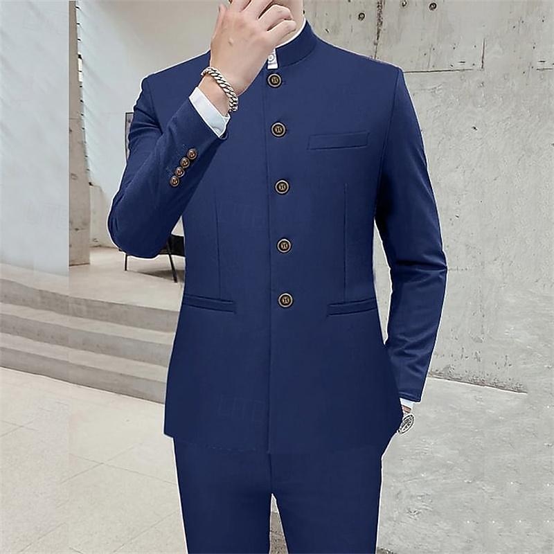 Voor heren Blazer liiketoiminta Cocktailparty Bruiloft Modieus Casual Lente & Herfst Polyester Effen nappi Zak Comfortabel Enkele rij knopen Blazer Zwart Wit Geel Rood 2026 - $75.99 –P1