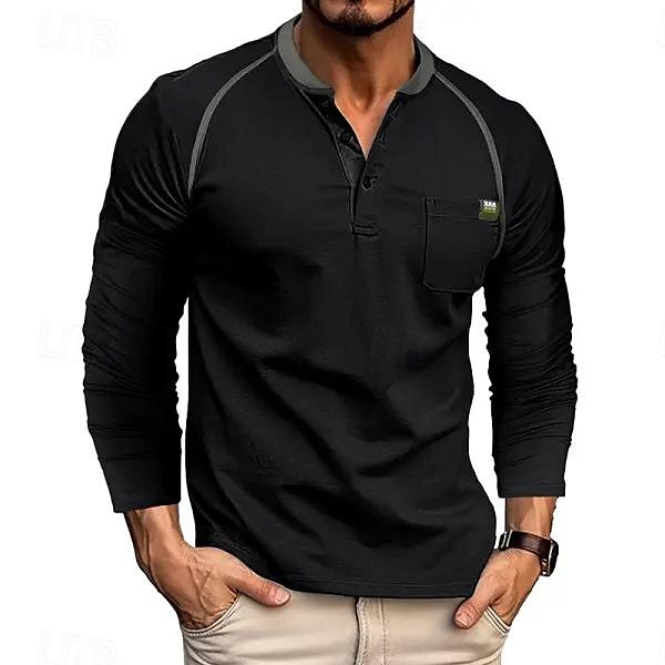 Men's Henley Shirt Tee Top Color Block Crewneck Outdoor Casual Long Sleeve Button Front Pocket Clothing Apparel Fashion Designer Comfortable 2025 - $18.99 –P6