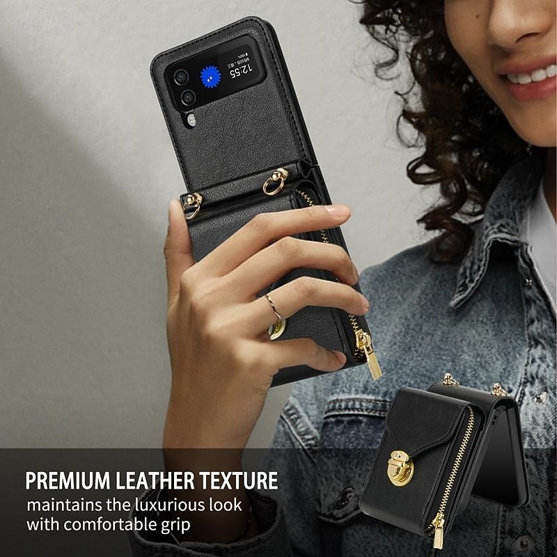 Phone Case For Samsung Galaxy Z Flip 6 Z Flip 5 Z Flip 4 Z Flip 3 Back Cover Flip Cover Zipper with Lanyard Card Slot Retro PC PU Leather 2026 - $23.99 –P3