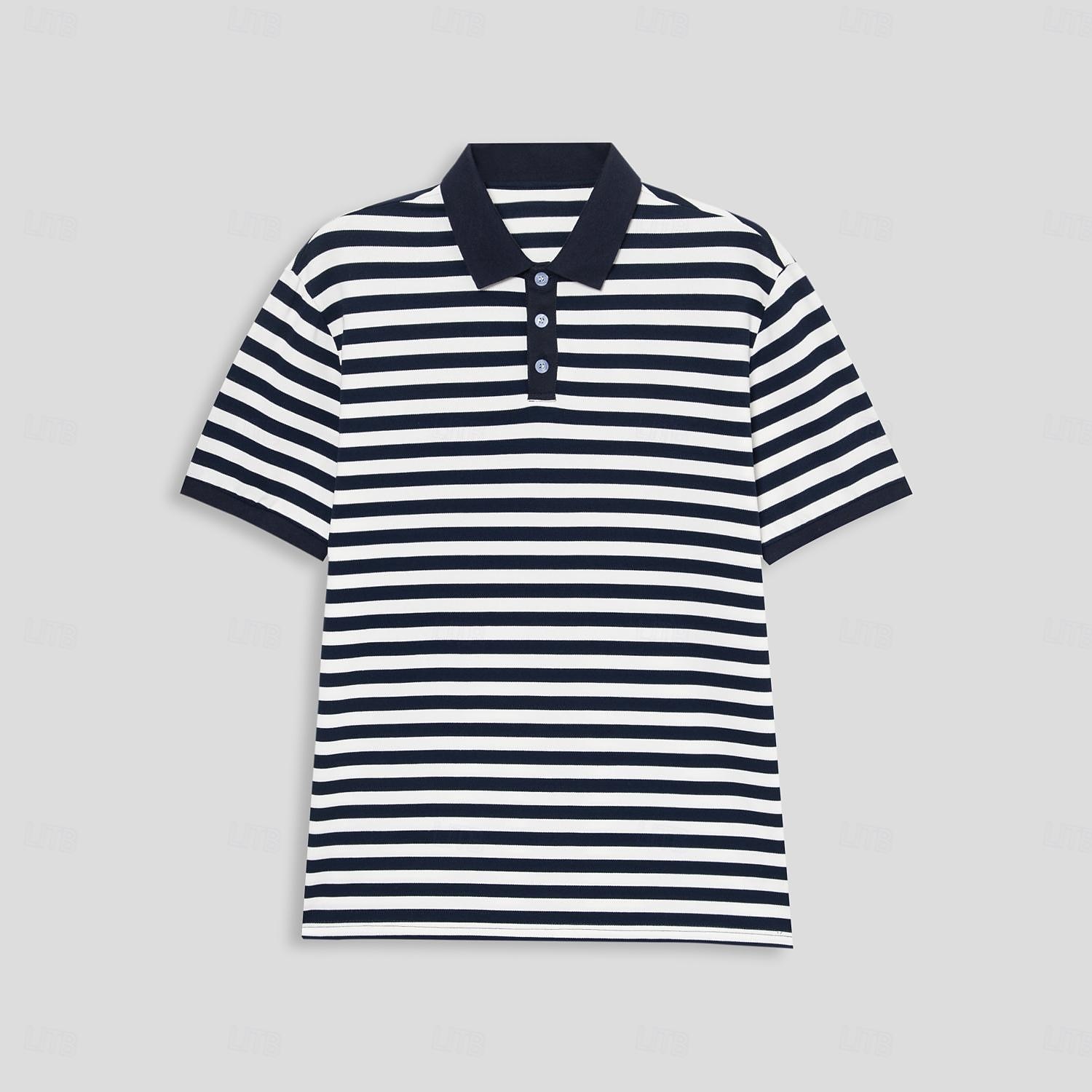 Herren Polo Strick-Polopullover Geschäft Lässig Revers Kurzarm Modern Formell Gestreift Horizontale Streifen Knöpfe Sommer Marineblau Polo 2025 - $4.99 –P2