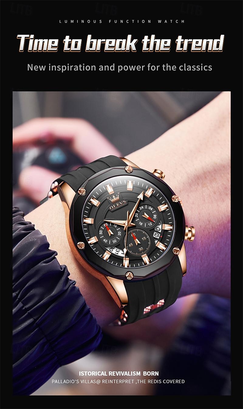 New Olevs Brand Men'S Business Watch Luminous Chronograph 24-Hour Indication Fashion Trend Multifunction Quartz Watch Waterproof Leisure Sports Men'S Wristwatch 2025 - $34.99 –P12