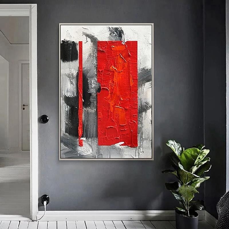 handgemaltes rot-gelbes abstraktes Ölgemälde auf Leinwand, handgefertigtes modernes Ölgemälde, handgemaltes rot-gelbes großes Ölgemälde, Wandkunst, Gemälde für die Heimdekoration 2025 - $116.99 –P2
