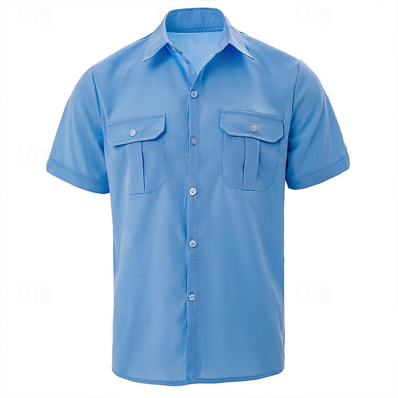Men's Shirt Summer Shirt Beach Wear Casual Shirt Button Up Shirt Yellow Short Sleeve Solid Color Lapel Daily Vacation Pocket Clothing Apparel Cotton Cotton Blend Fashion Casual Comfortable 2026 - $24.99 –P2