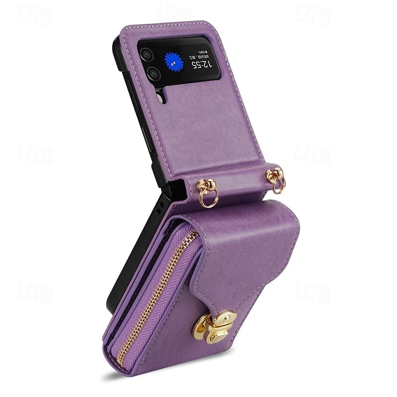 telefone Capinha Para Samsung Galaxy Z Virar 6 Z Flip 5 Z Flip 4 Z Flip 3 Capa traseira Capa articulada Zíper com cordão Slot para cartão Retro PC Couro PU de 2025 por $24.99 –P6