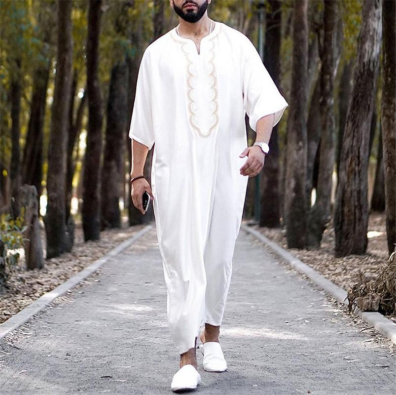 Hombre Ropa de salón Bata de noche Camisa de dormir Raya Elegante Confort Batas tipo kimono Diario Hogar Poliéster Transpirable Escote en Pico Manga Corta Primavera Negro Blanco 2026 - $29.99 –P1