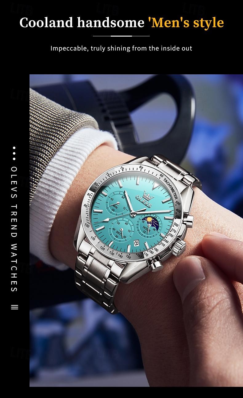 OLEVS Men Quartz Watch Outdoor Fashion Casual Wristwatch Luminous Calendar Waterproof Decoration Steel Watch 2026 - $42.99 –P12