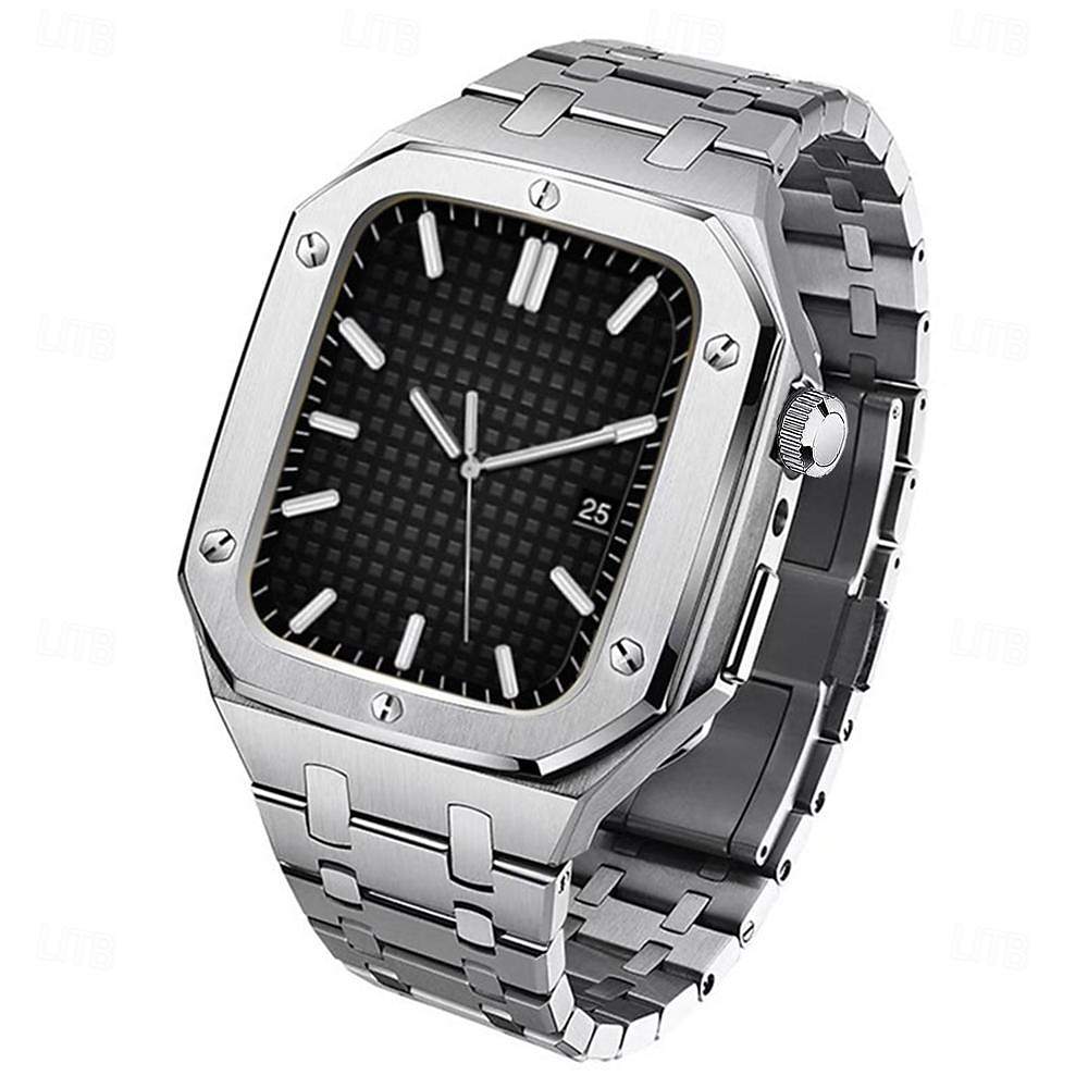 Link Bracelet Compatible with Apple Watch band 44mm 45mm with Case Luxury Butterfly Buckle Stainless Steel Strap Replacement Wristband for iwatch Series 8 7 6 5 4 SE 2025 - $89.99 –P4