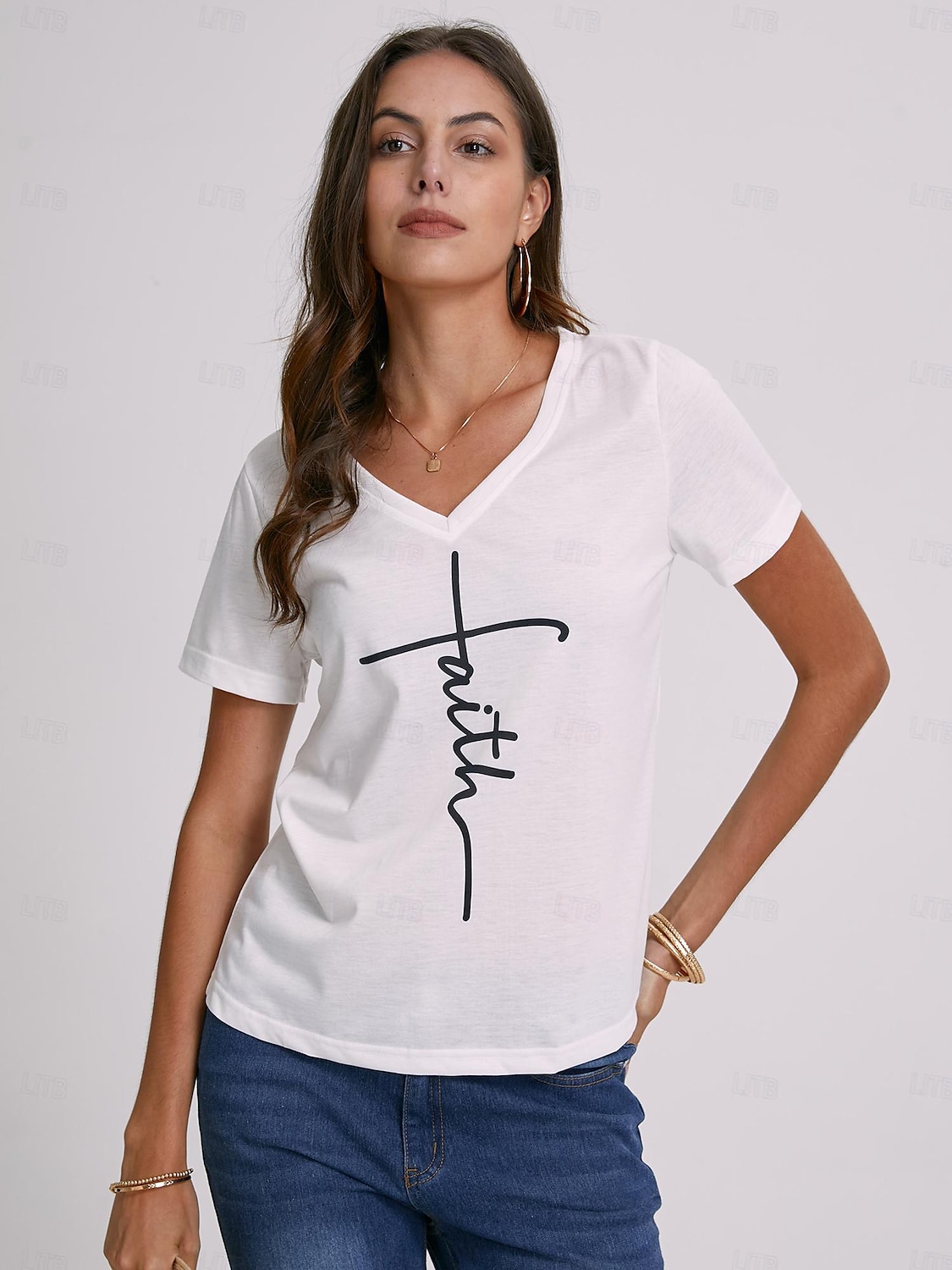 Mujer Camiseta Negro Blanco Gris Graphic Letra Estampado Manga Corta Diario Fin de semana Diario Básico Casual Escote en Pico Regular S 2025 - $19.99 –P10