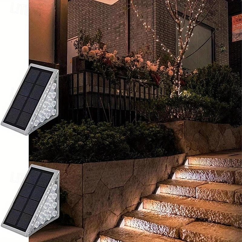 2 stk bærbare hvite solenergi-trinnlys - vanntette led-stilys for gang, døråpning, garasje med avtakbar design, oppladbart nikkelbatteri og enkel installasjon 2025 - $34.99 –P4