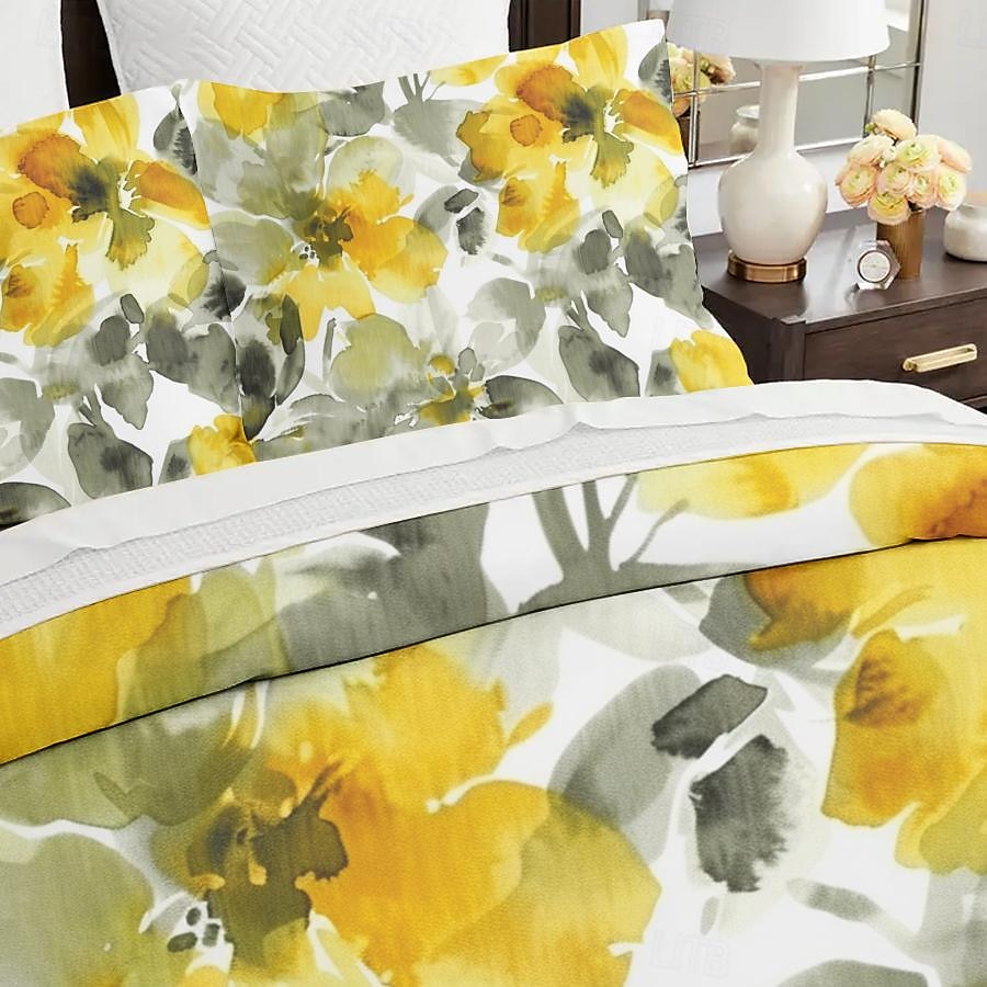 Yellow Floral 3-Piece Duvet Set for Summer Soft Skin Friendly Long Lasting 1 Duvet Cover 2 Pillowcases 2025 - $30.99 –P5